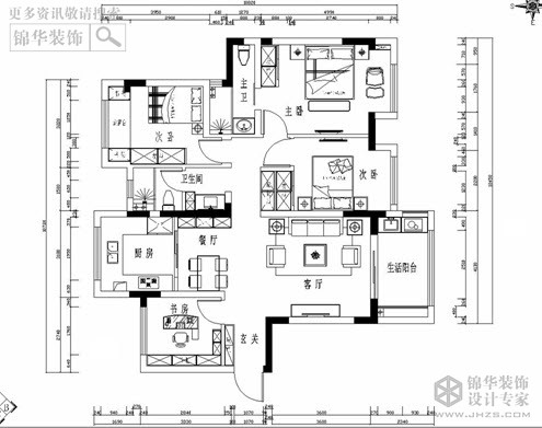 雍福龙庭122平米户型解析-装修设计方案-南京锦华装饰